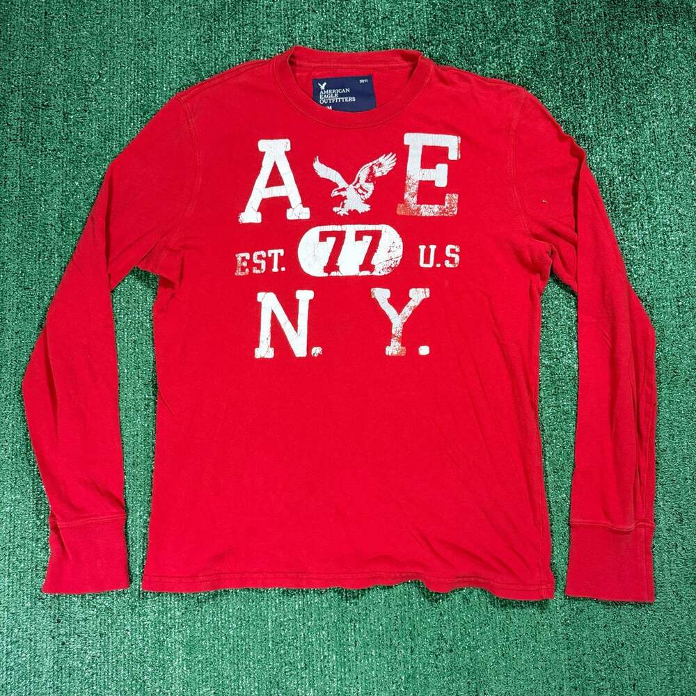 Y2K Mens American Eagle Outfitters Long Sleeve A.E. N.Y. Graphic T-Shirt Medium